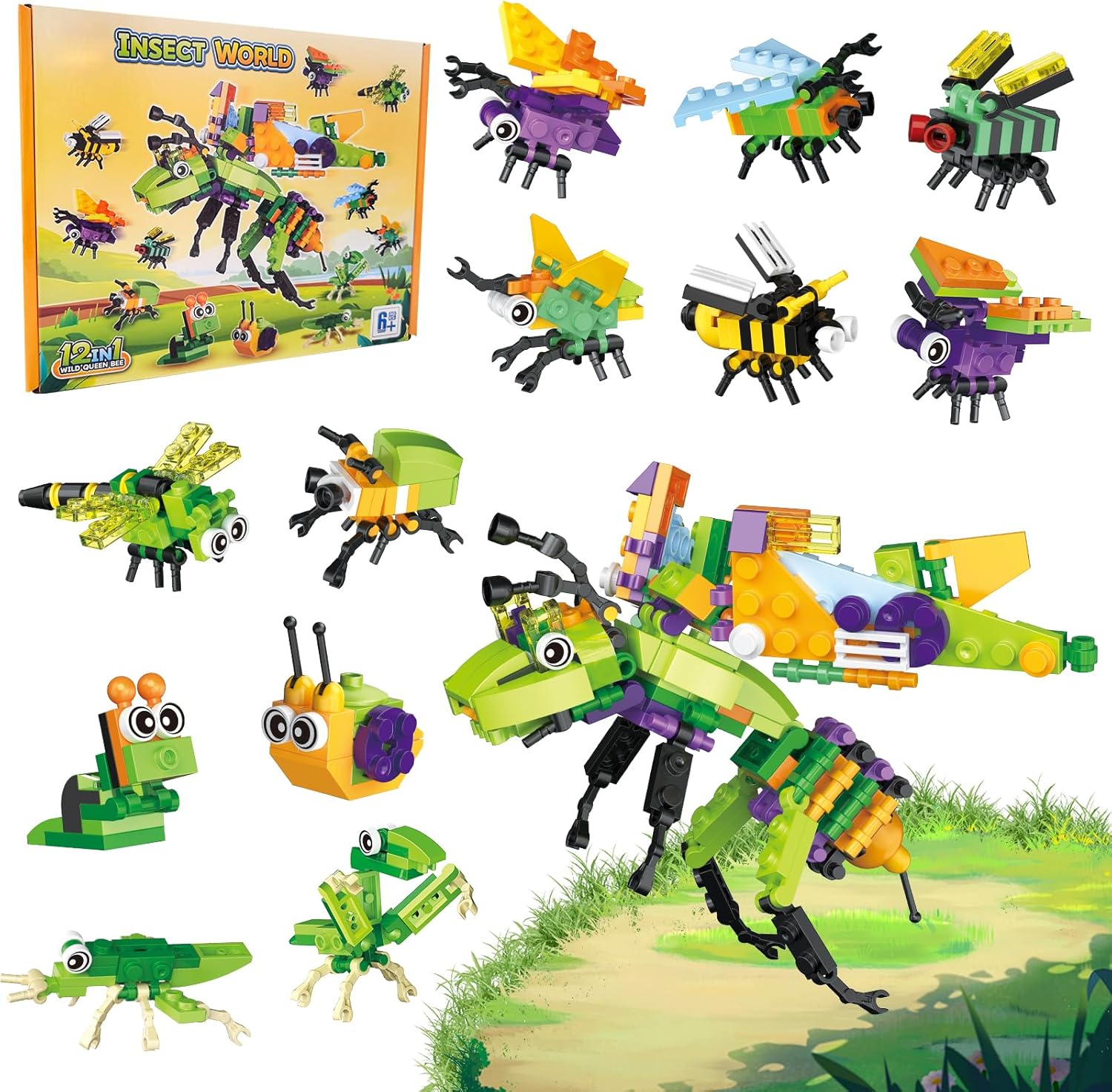 LEBOCADO Mini Building Block Sets Party Favors for Kids Ages 6+, 12 Pack Bug and Insect STEM Building Toys for Goodie Bags Classe Prizes Birthday Gift Boys and Girls