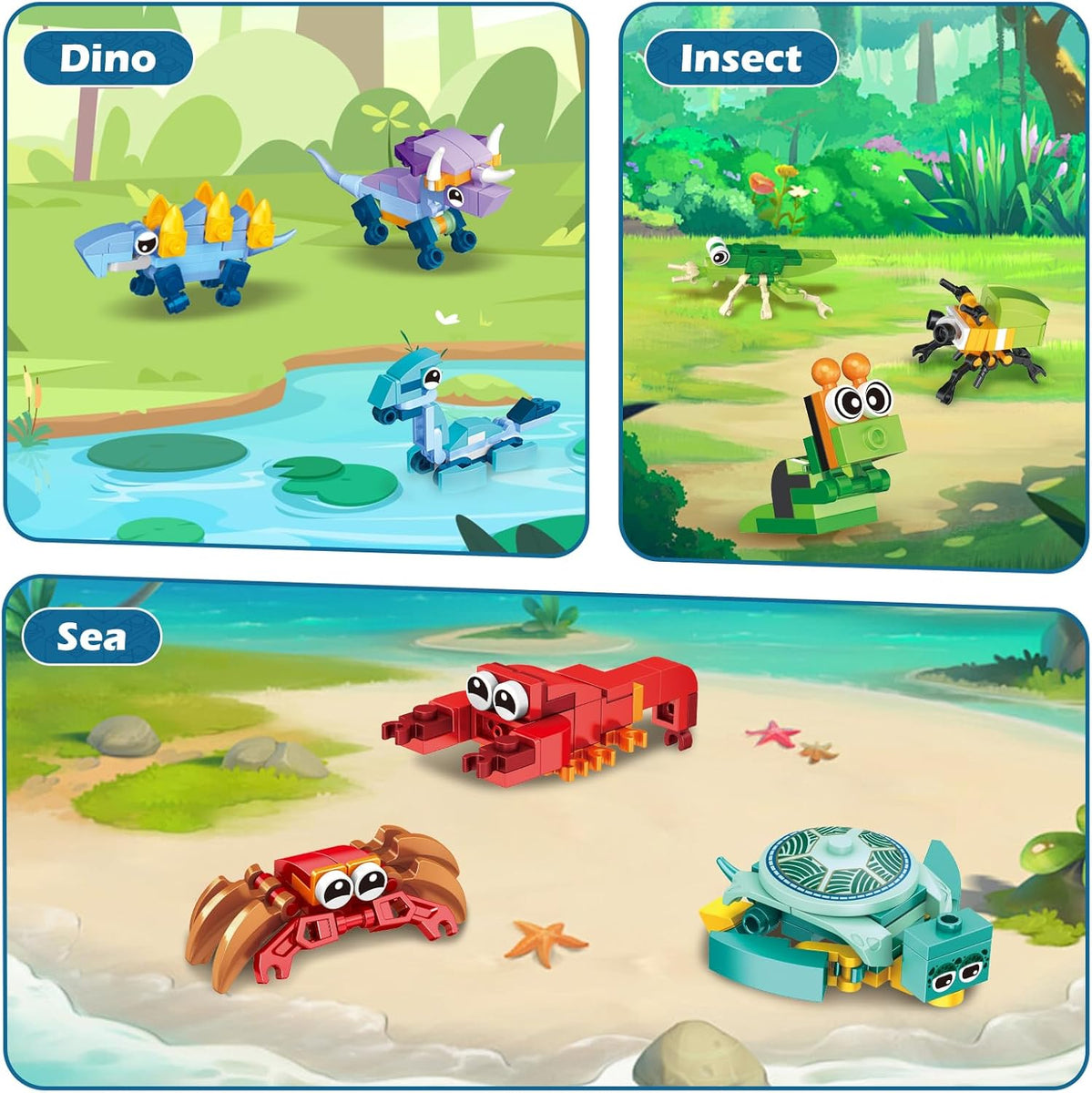 LEBOCADO Small Animal Building Blocks for Kids, Dinosaur Insect Sea An