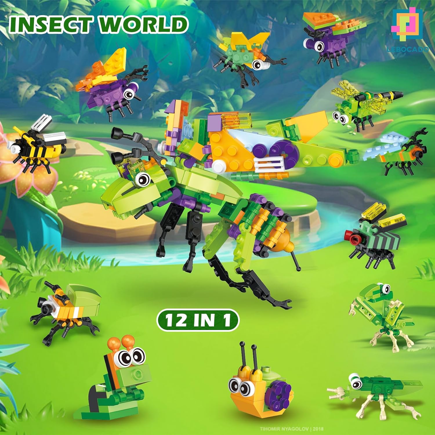 Block Animal Insect LEBOCADO Small Animal Building Blocks for Kids, Dinosaur Insect Sea An