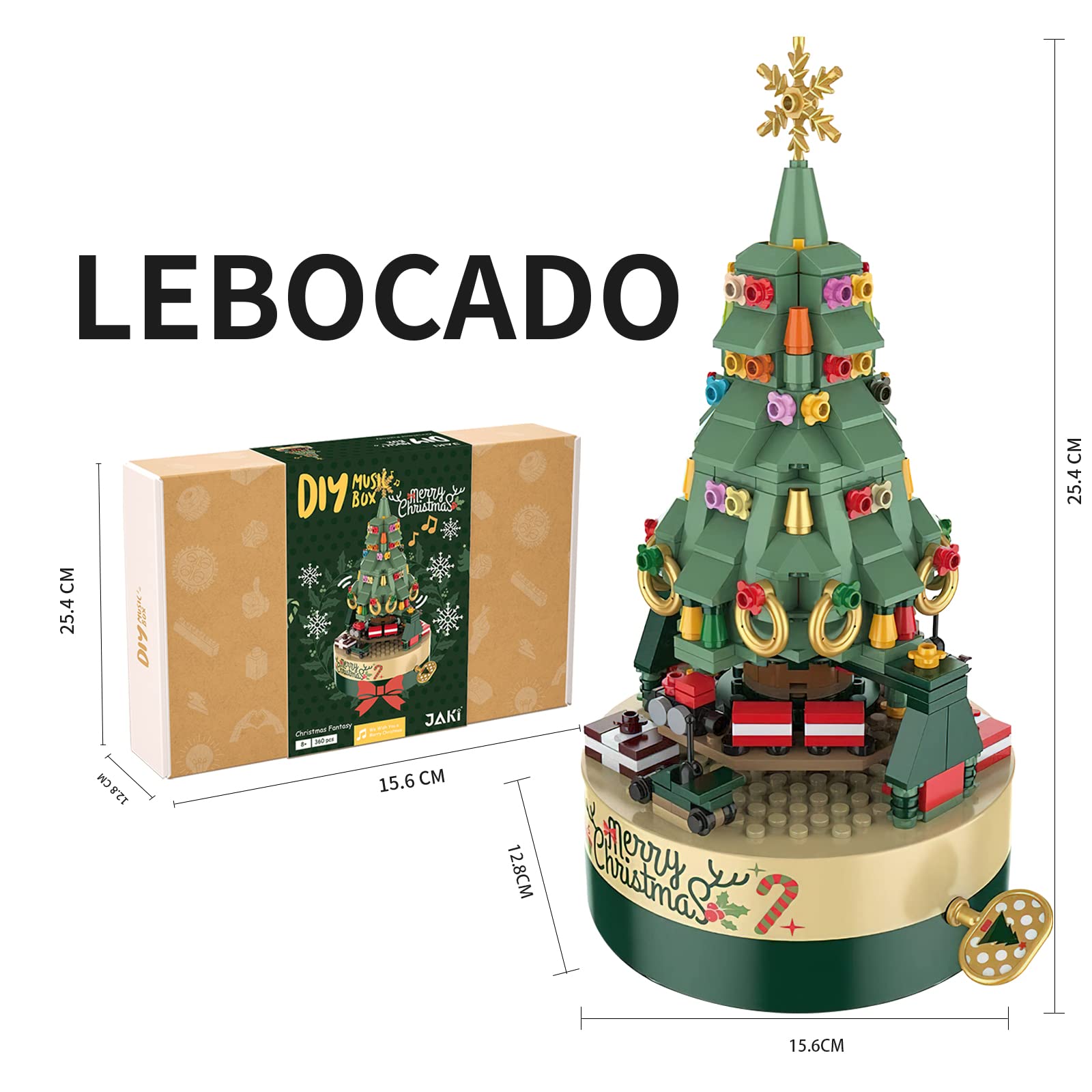 LEBOCADO Christmas Tree Music Box Building Blocks - DIY Xmas Building Kit (360 Components)