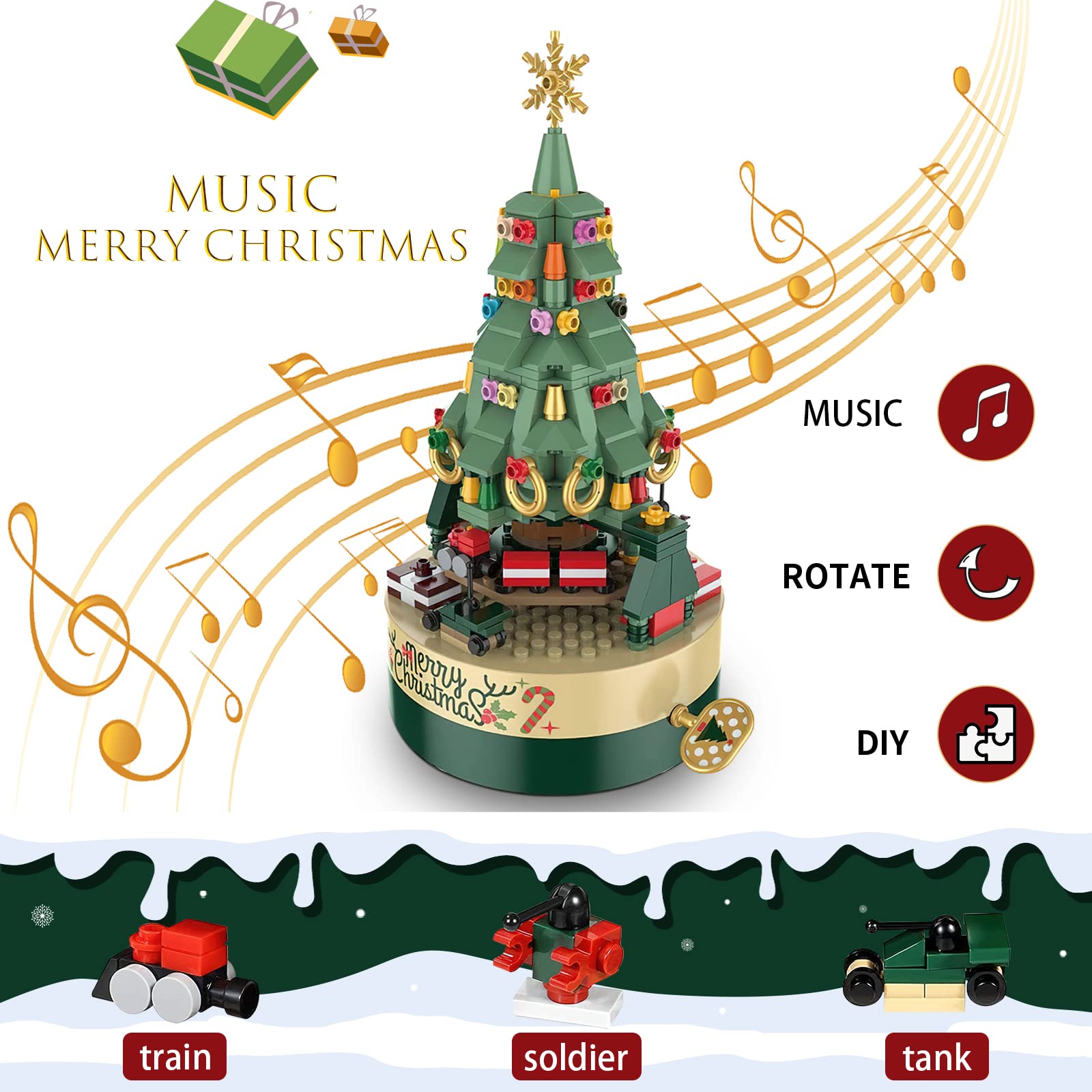 LEBOCADO Christmas Tree Music Box Building Blocks - DIY Xmas Building Kit (360 Components)