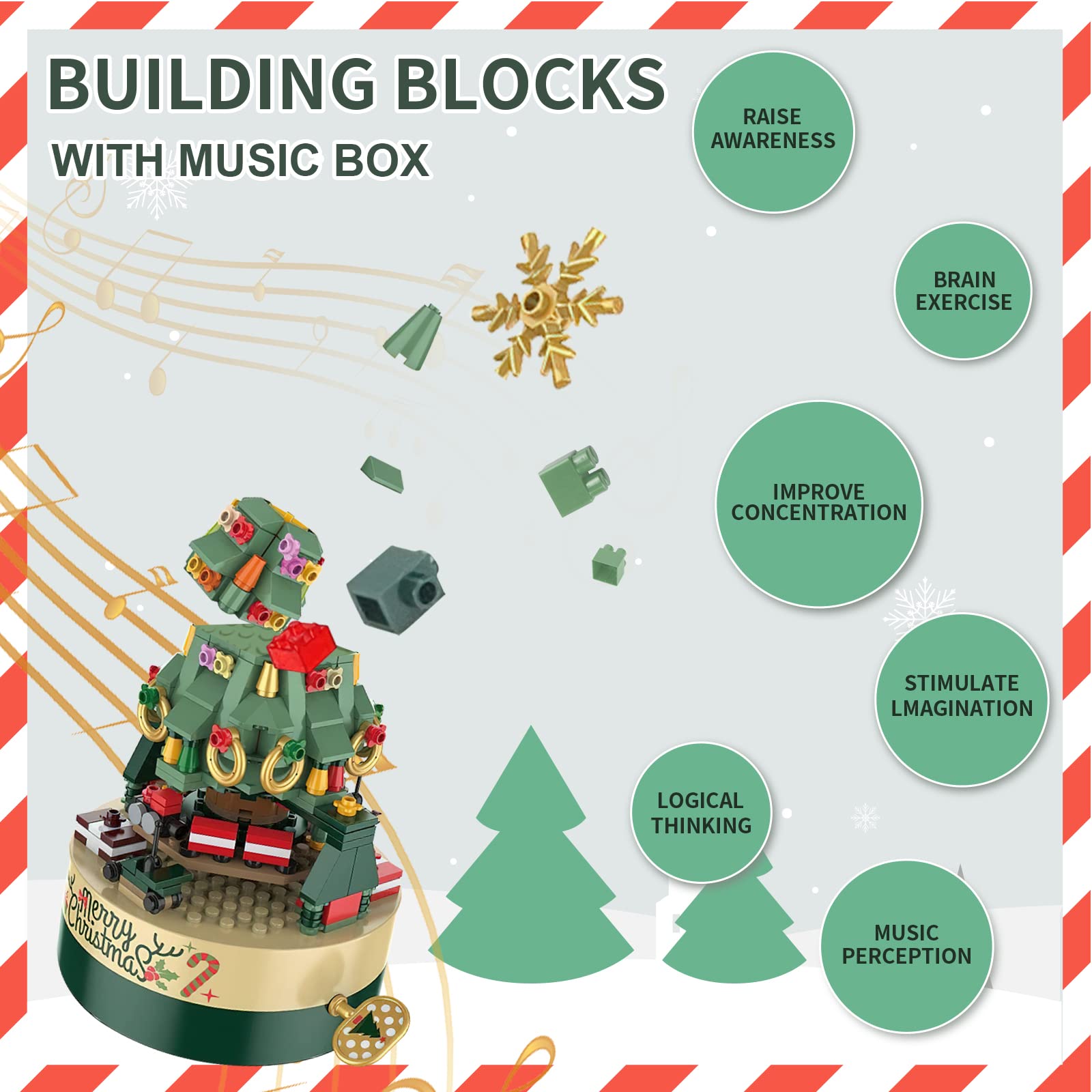 LEBOCADO Christmas Tree Music Box Building Blocks - DIY Xmas Building Kit (360 Components)