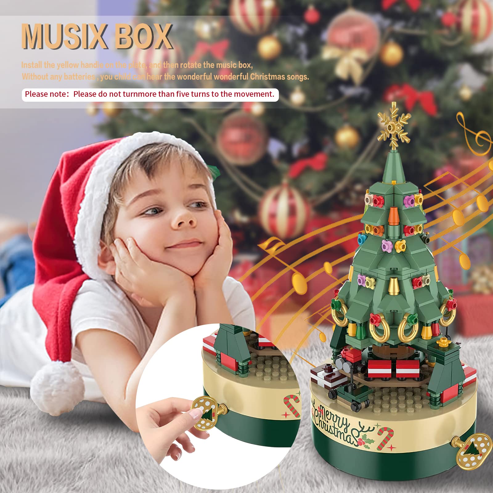 LEBOCADO Christmas Tree Music Box Building Blocks - DIY Xmas Building Kit (360 Components)