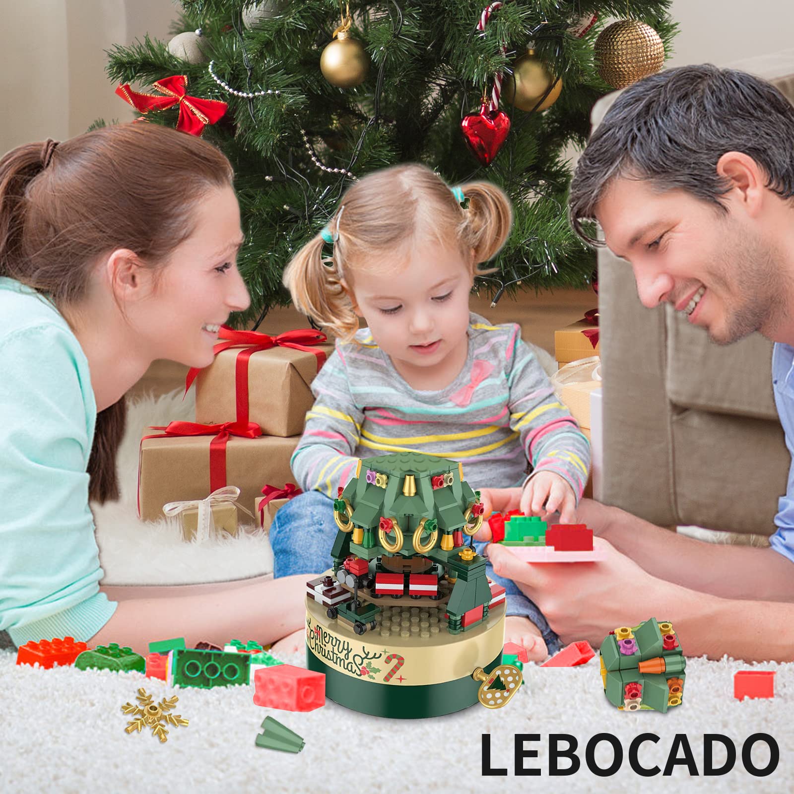 LEBOCADO Christmas Tree Music Box Building Blocks - DIY Xmas Building Kit (360 Components)