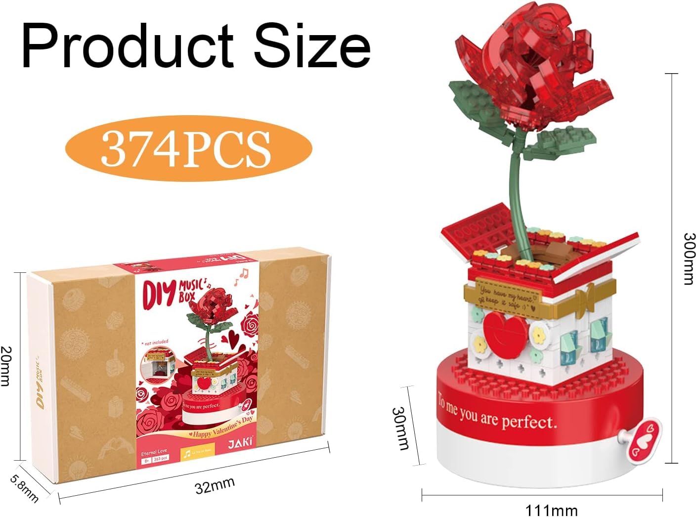 Building Blocks Music Box, Christmas Tree Building Blocks Kits Rose Flower Music Box Building Kit Christmas Building Block,Gift for Girlfriend Wife(Music Box - Rose)