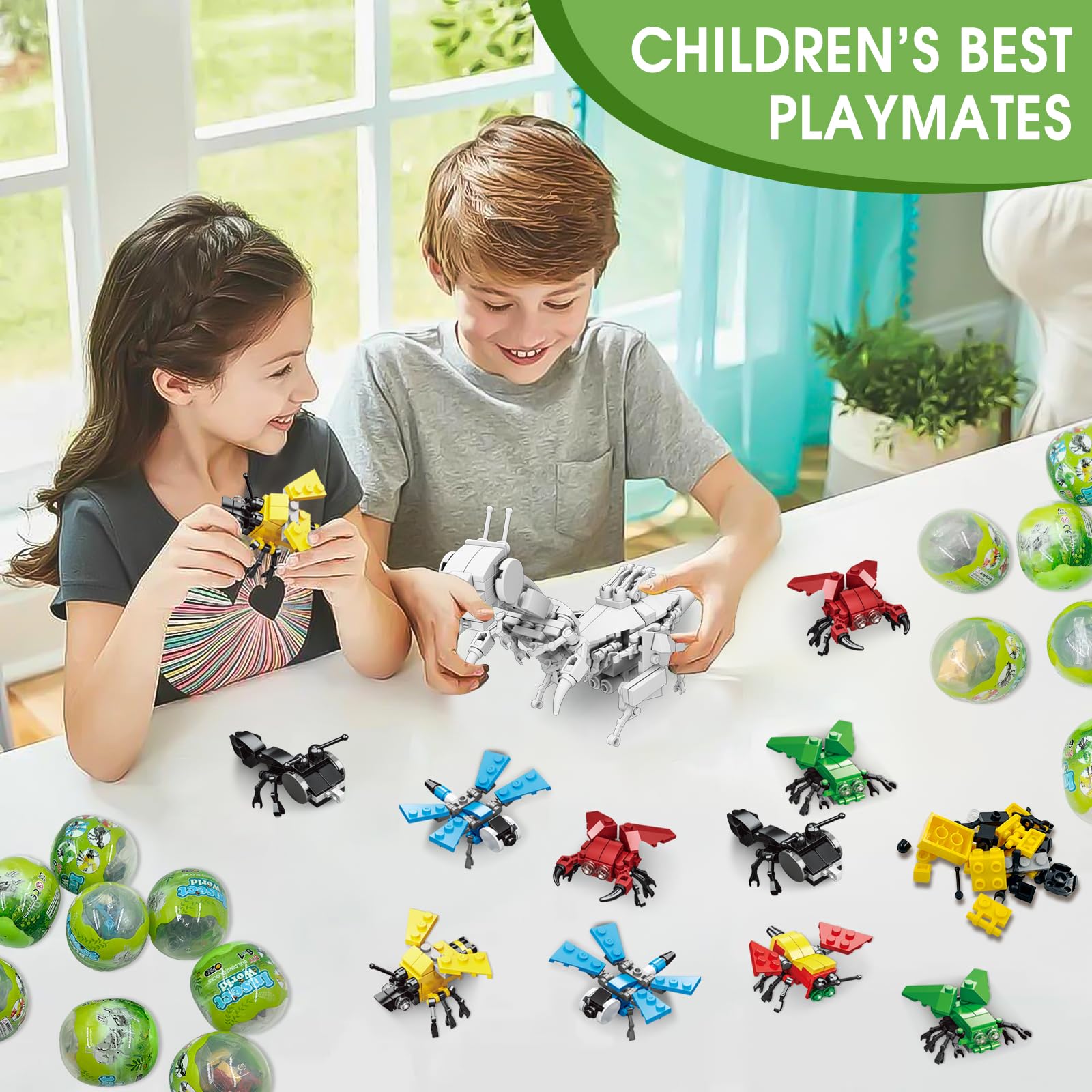 LEBOCADO Mini Building Block Sets, 12PCS Insects Building Blocks, 6 in 1 STEM Toys Eggs Building Sets, Party Favors for Kids Goodie Bags Prizes/Birthday Gifts