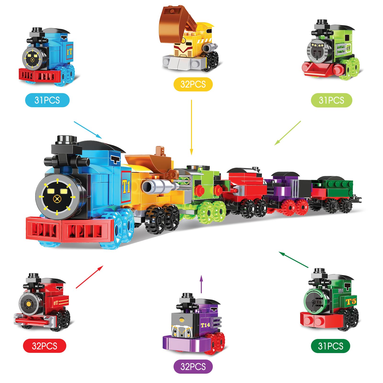 Mini Base Train Set Mini Building Block Sets, 12PCS Vehicle Train Toys Building Blocks, 6