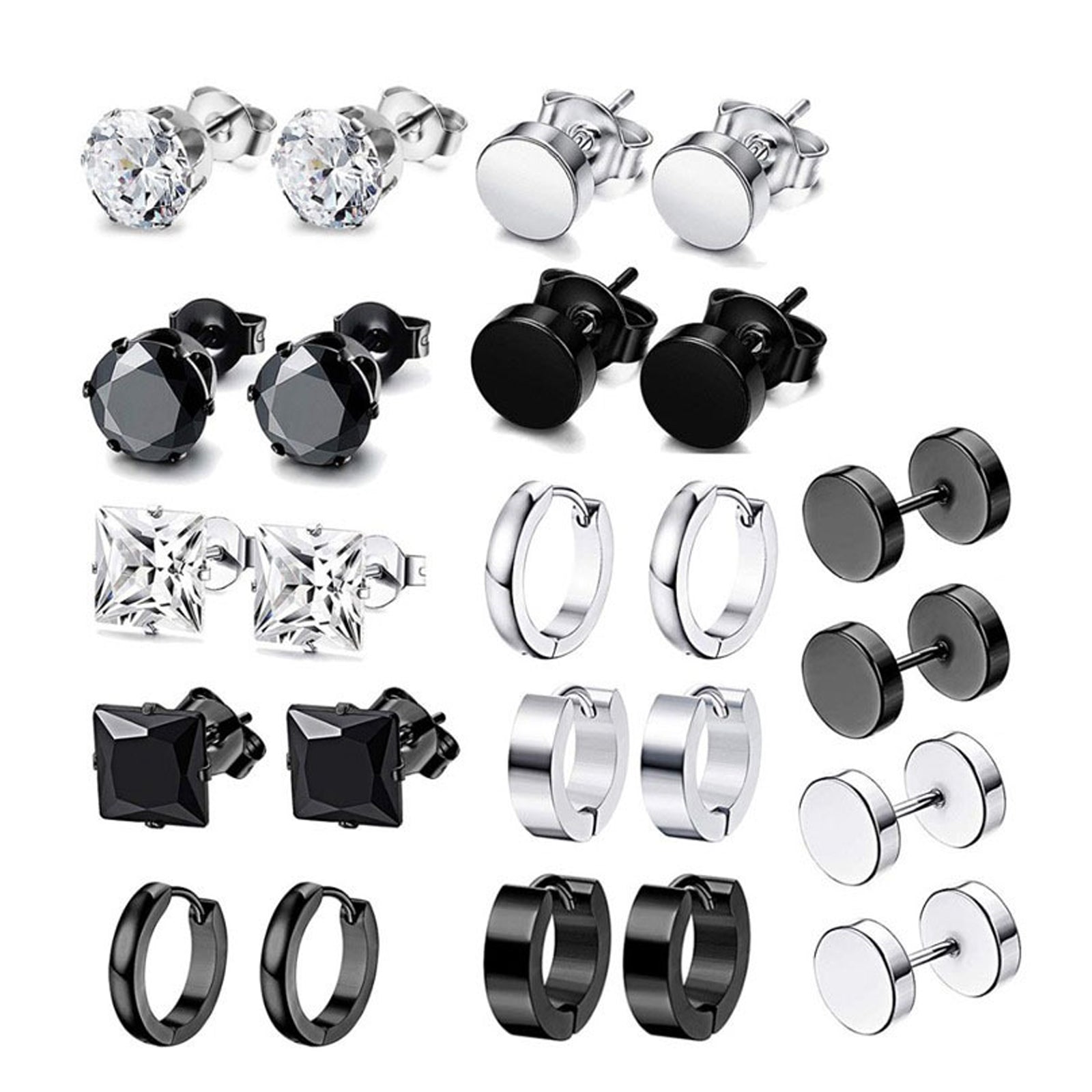 LEBOCADO 12 Pairs Stainless Steel CZ Stud Earrings