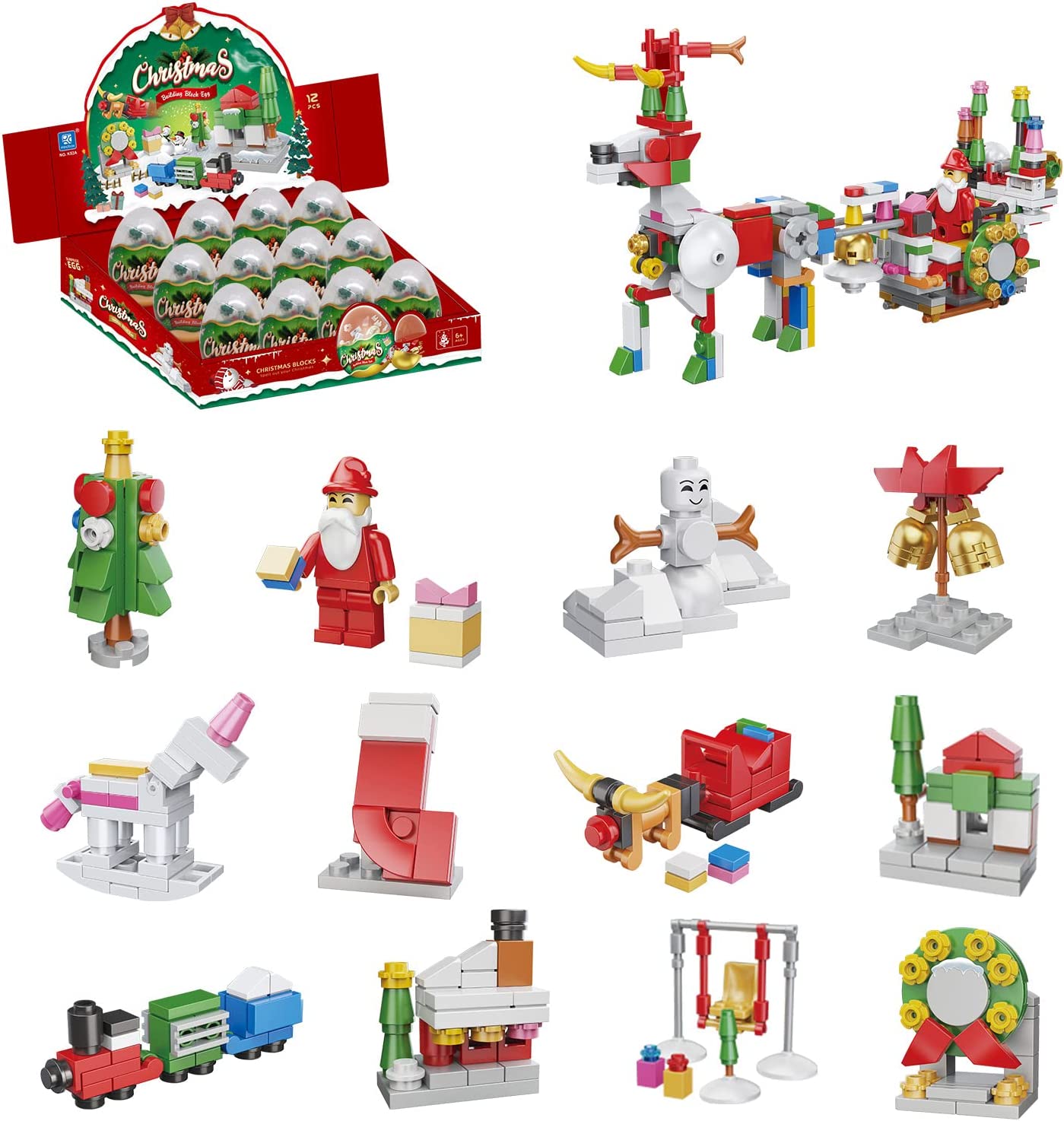 LEBOCADO Building Blocks Music Box, Christmas Tree Building Blocks Kits Rose Flower Music Box Building Kit Christmas Building Block (Splice Egg-Christmas)