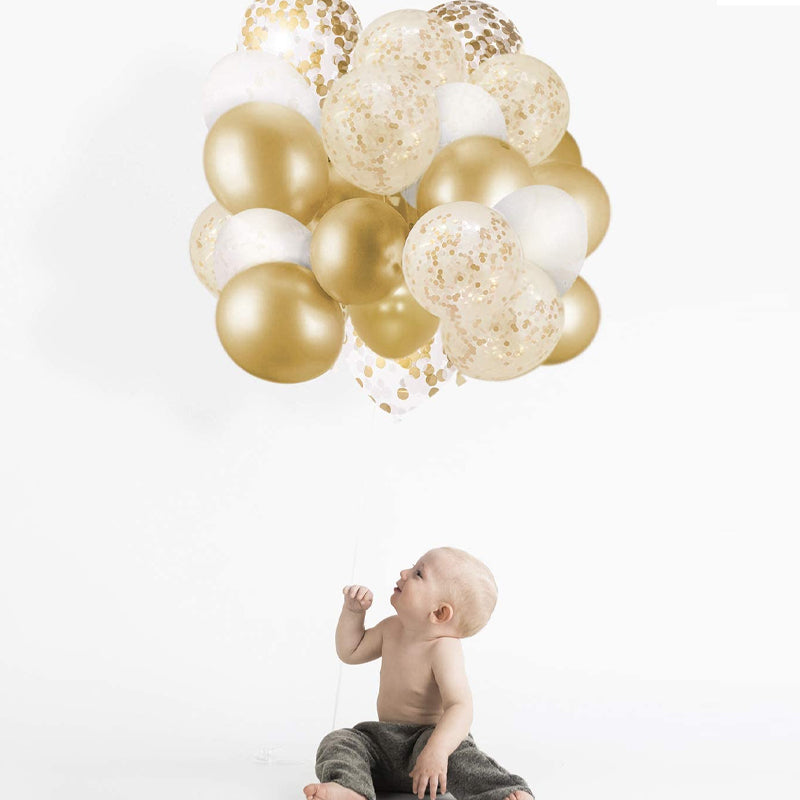 LEBOCADO 60 Pack Gold Balloons + Gold Confetti Balloons