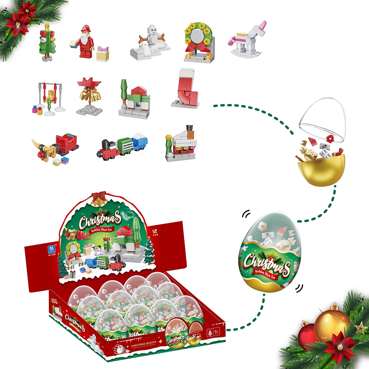 LEBOCADO Building Blocks Music Box, Christmas Tree Building Blocks Kits Rose Flower Music Box Building Kit Christmas Building Block (Splice Egg-Christmas)