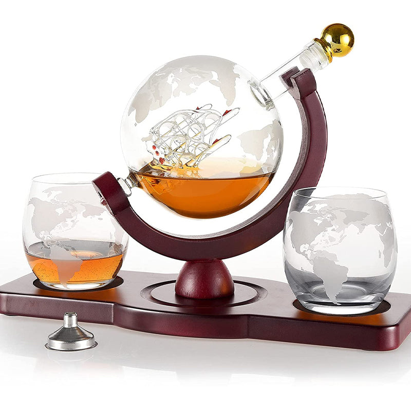 Whiskey Decanter Set with 2 Etched Globe Glasses Gifts for Men Women