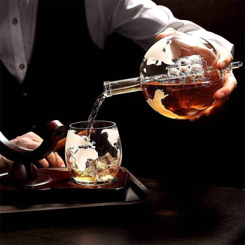 Whiskey Decanter Set with 2 Etched Globe Glasses Gifts for Men Women