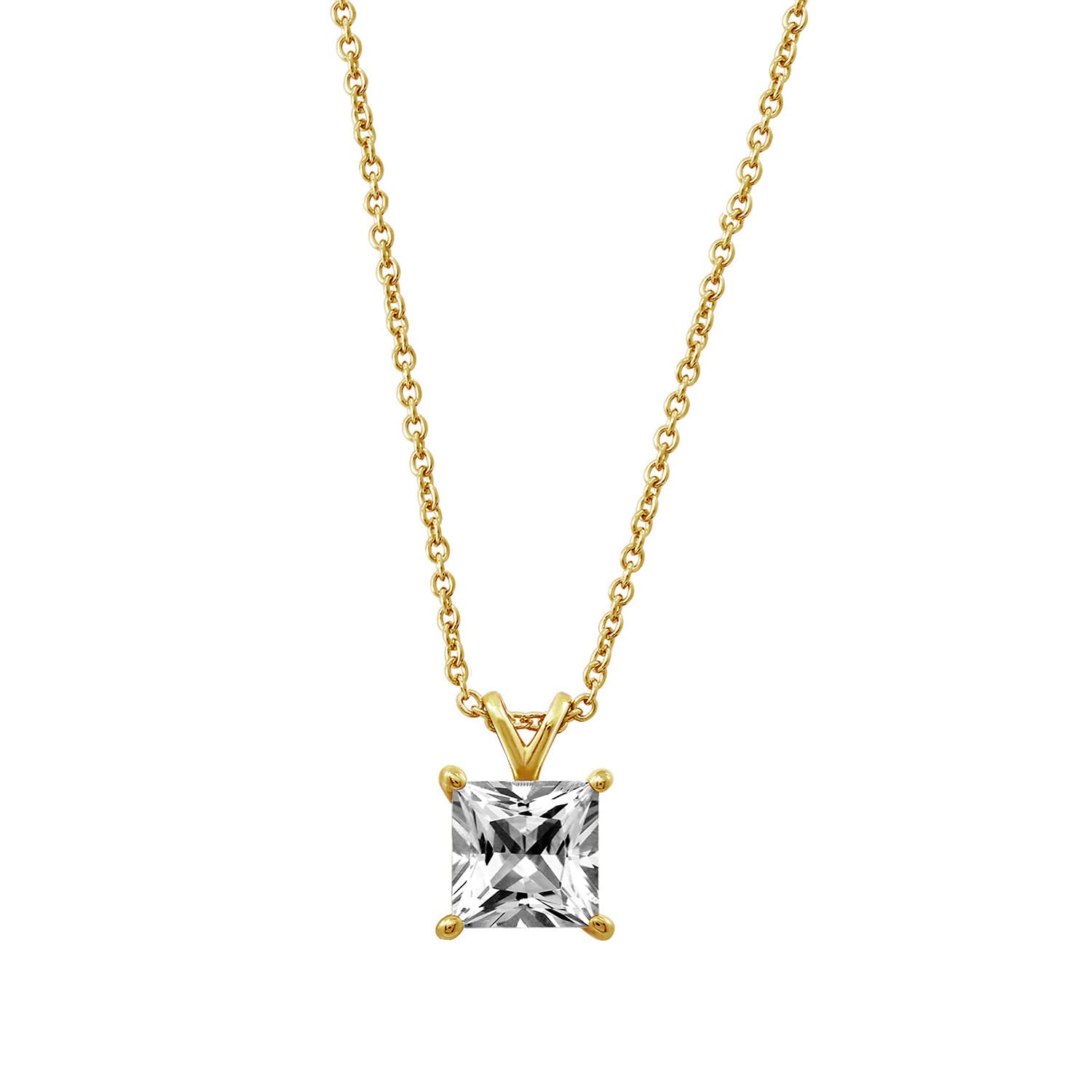 Yellow Gold Plated Sterling Silver Princess Cut Solitaire Pendant Necklace made with Infinite Elements Zirconia, 18"