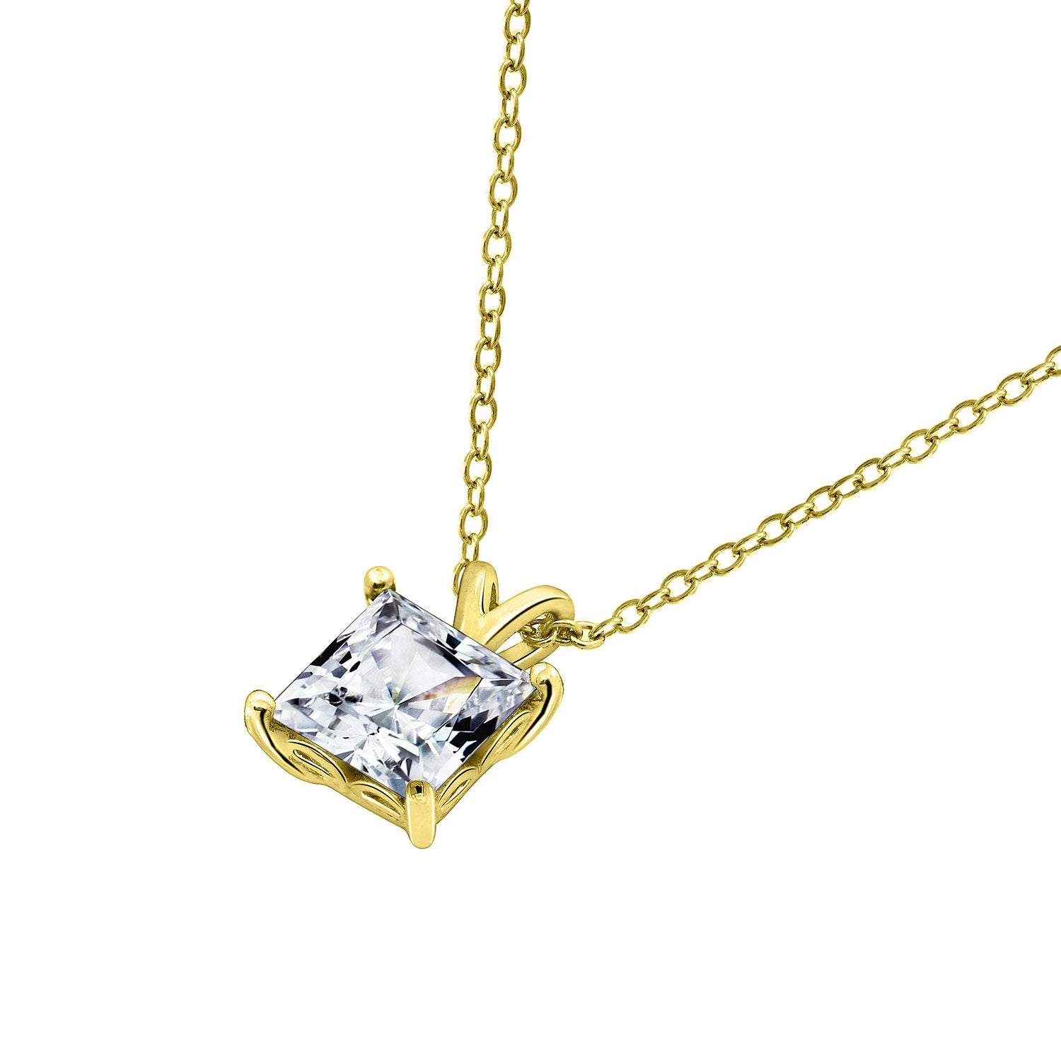 Yellow Gold Plated Sterling Silver Princess Cut Solitaire Pendant Necklace made with Infinite Elements Zirconia, 18"